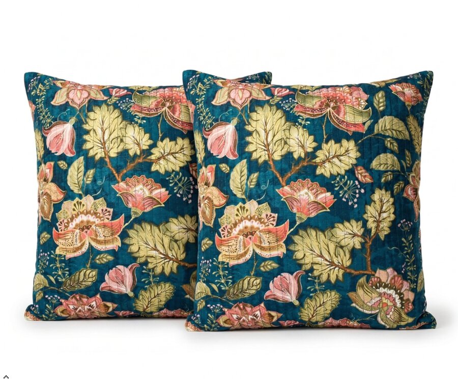 Luxury Floral Printed Polyester Cushion Cover with Cushion Insert –Midnight Green Decorative Sofa Pillow | Soft & Durable Home Décor Cushion