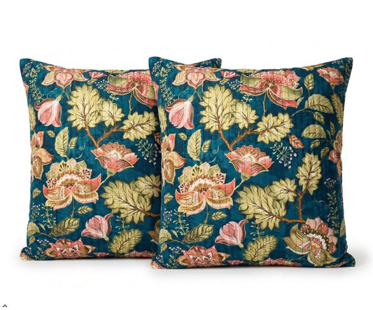 Luxury Floral Printed Polyester Cushion Cover with Cushion Insert –Midnight Green Decorative Sofa Pillow | Soft & Durable Home Décor Cushion