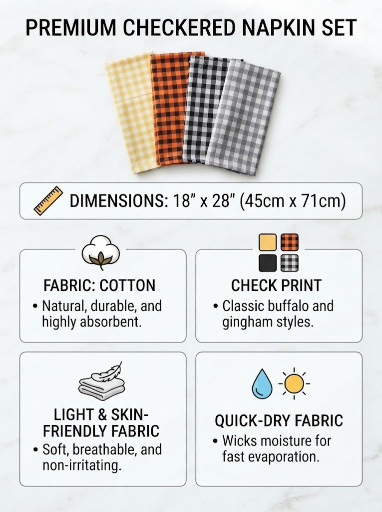 4-Piece Checkered Kitchen Towel Set – Soft & Absorbent Cotton Dish Towels for Kitchen Cleaning & Drying