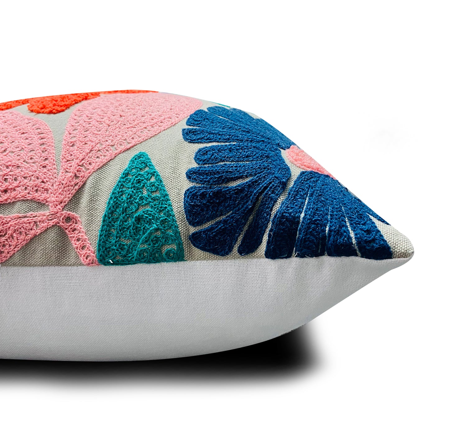 Embroidered Floral Cotton Cushion with Polyester Filler Insert