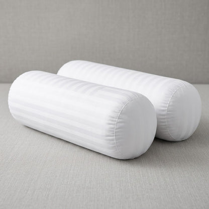 Set of 2 White Striped Bolster Pillows (9x24 inch) – Microfiber Filled Cylindrical Cushions | Bed Support Combo