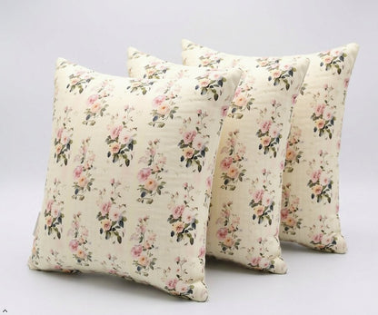 Elegant Floral Printed Cotton Cushion Cover with Cushion Insert – Soft Rose Pattern Decorative Throw Pillow Set for Sofa, Living Room & Bedroom