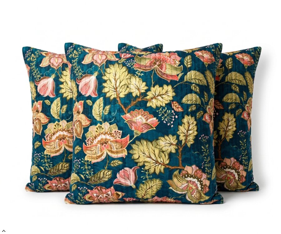 Luxury Floral Printed Polyester Cushion Cover with Cushion Insert –Midnight Green Decorative Sofa Pillow | Soft & Durable Home Décor Cushion