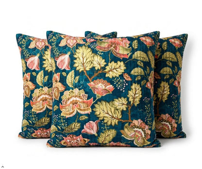 Luxury Floral Printed Polyester Cushion Cover with Cushion Insert –Midnight Green Decorative Sofa Pillow | Soft & Durable Home Décor Cushion