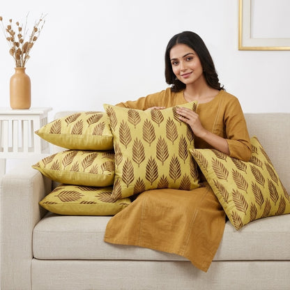 Cotton Embroidered Cushion Cover with Insert – Leaf Pattern Decorative Throw Pillow for Sofa, Bed & Living Room | 16 x 16 Inch (Copy)
