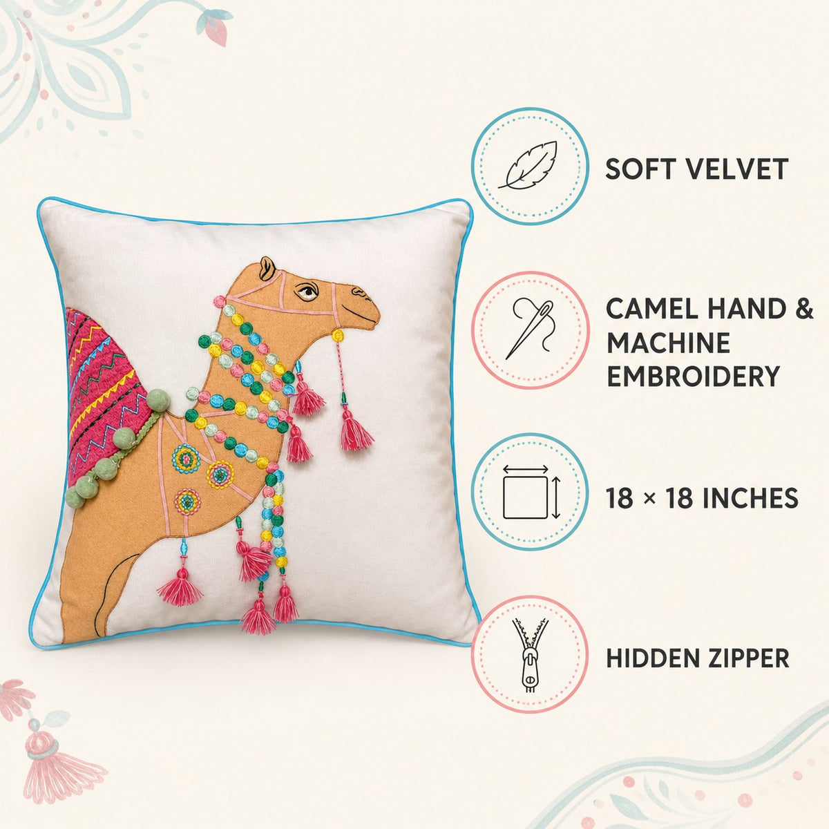 Velvet Cushion Cover – Decorative Camel Throw Pillow for Sofa, Bed, Living Room & Boho Home Décor (Pack of 1, 2 & 5)