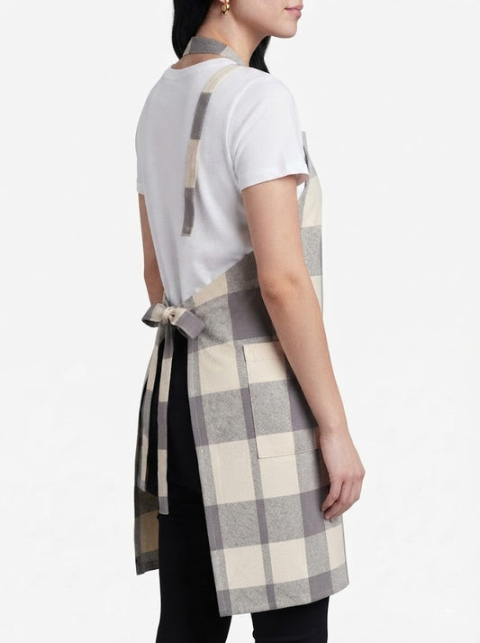 Premium Cotton Checkered Kitchen Apron with Pockets – Grey