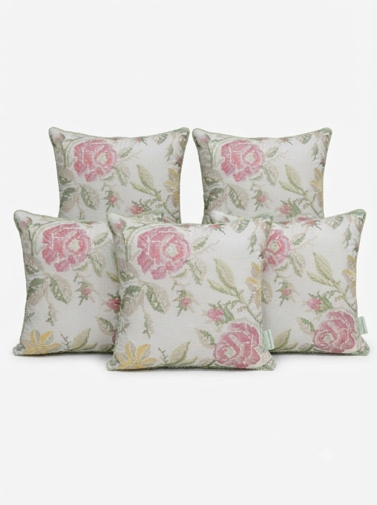 Floral Cross Stitch Embroidered Throw Pillow Cover 18 x 18 Inch - Pack of 1