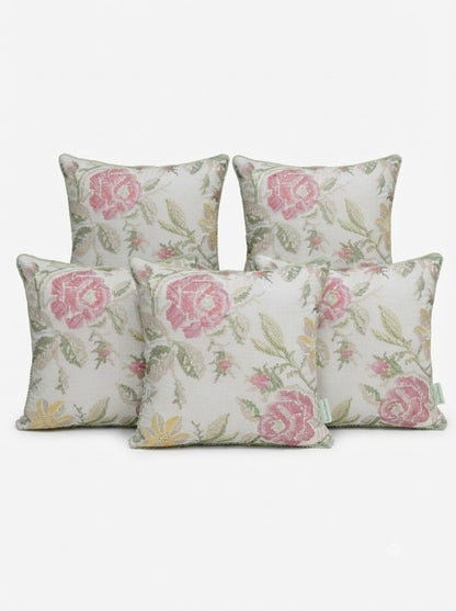 Floral Cross Stitch Embroidered Throw Pillow Cover 18 x 18 Inch - Pack of 1