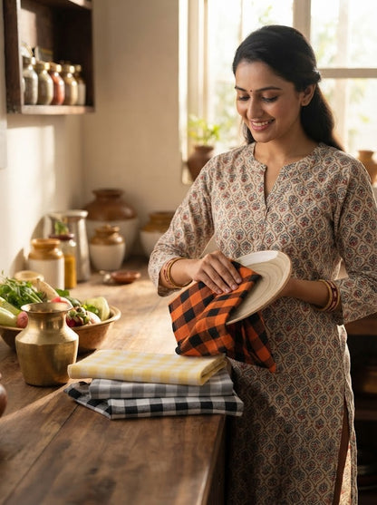 4-Piece Checkered Kitchen Towel Set – Soft & Absorbent Cotton Dish Towels for Kitchen Cleaning & Drying