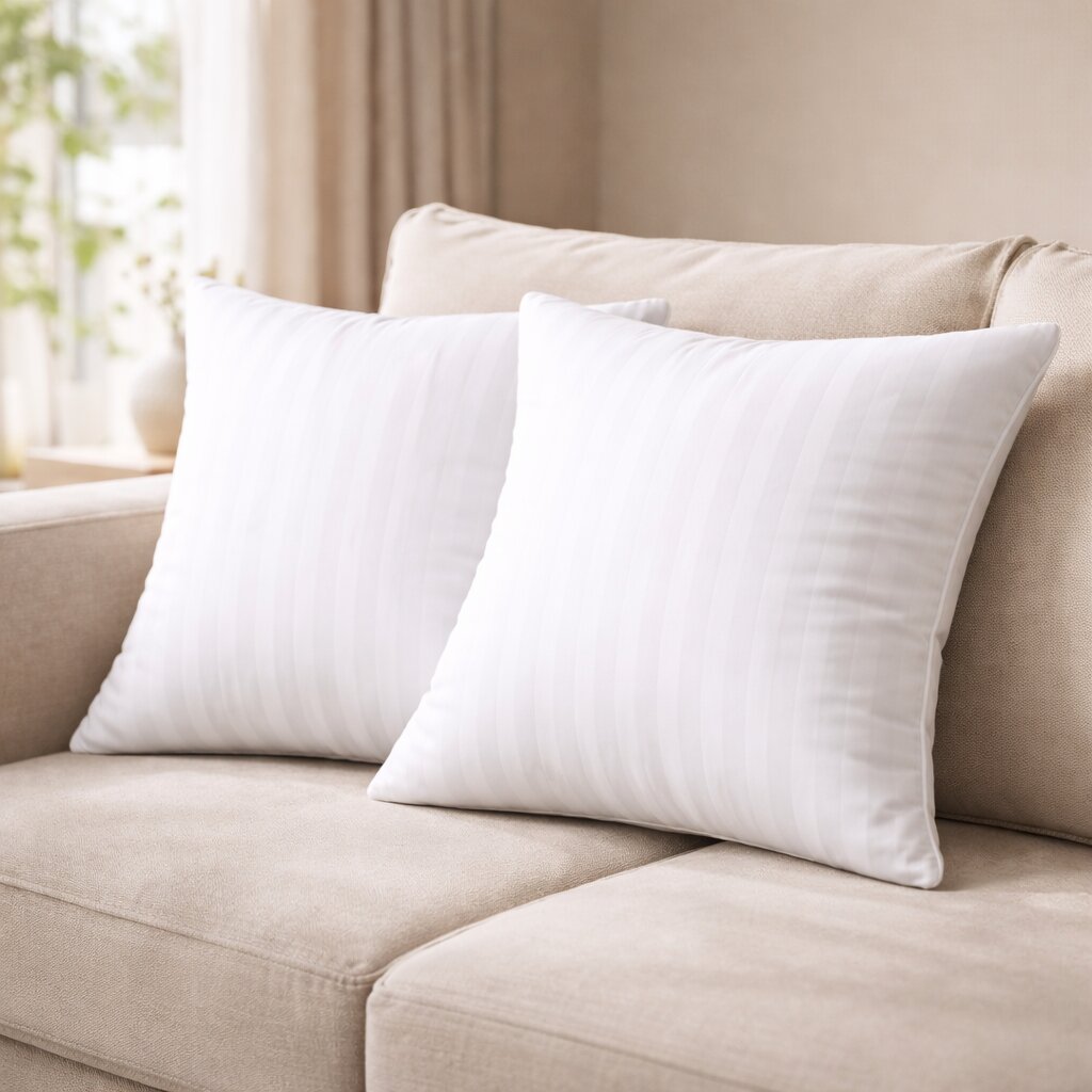 18x18 Inch White Striped Polyester Cushion Insert – Premium Soft Decorative Throw Pillow Insert