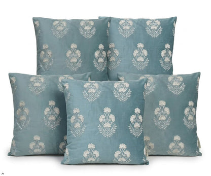Premium Polyester Cushion Cover with Insert – Blue Floral Printed Decorative Throw Pillow for Sofa, Living Room & Bedroom