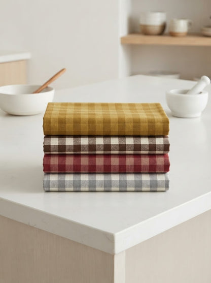 4-Piece Checkered Kitchen Towel Set – Soft & Absorbent Cotton Dish Towels for Kitchen Cleaning & Drying