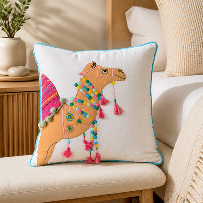 Velvet Cushion Cover – Decorative Camel Throw Pillow for Sofa, Bed, Living Room & Boho Home Décor (Pack of 1, 2 & 5)