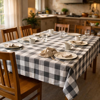 Zensha Cotton Rectangular Checkered Dining Table Cloth for 4–6 Seater (140x180 cm) | Wrinkle-Resistant | Perfect for Daily Use & Parties
