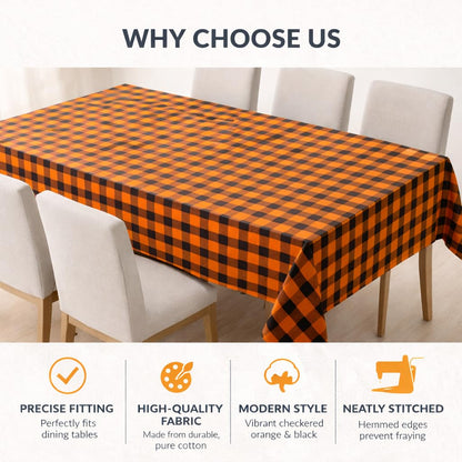 Zensha Cotton Rectangular Checkered Dining Table Cloth for 4–6 Seater (140x180 cm) | Wrinkle-Resistant | Perfect for Daily Use & Parties