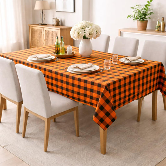 Zensha Cotton Rectangular Checkered Dining Table Cloth for 4–6 Seater (140x180 cm) | Wrinkle-Resistant | Perfect for Daily Use & Parties