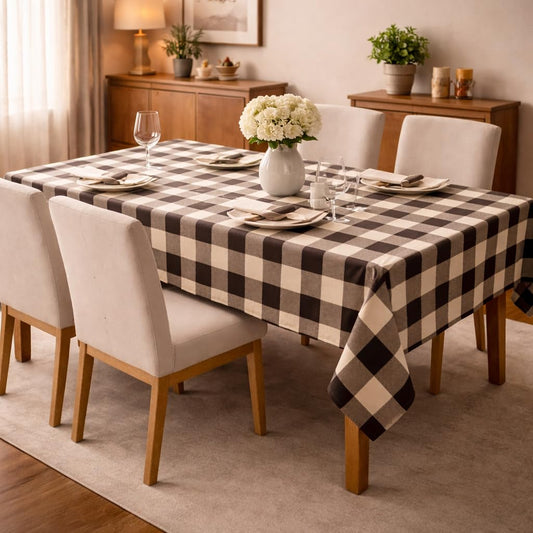 Zensha Cotton Rectangular Checkered Dining Table Cloth for 4–6 Seater (140x180 cm) | Wrinkle-Resistant | Perfect for Daily Use & Parties