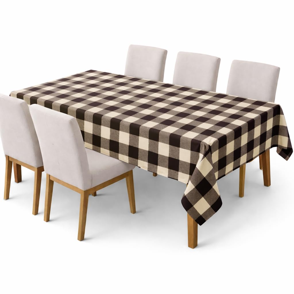 Zensha Cotton Rectangular Checkered Dining Table Cloth for 4–6 Seater (140x180 cm) | Wrinkle-Resistant | Perfect for Daily Use & Parties