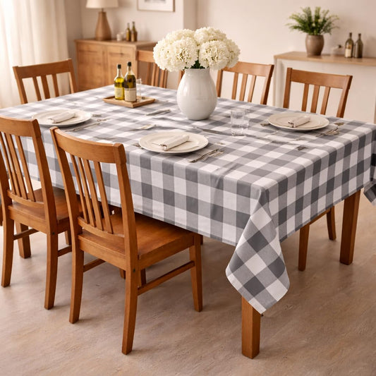 Zensha Cotton Rectangular Checkered Dining Table Cloth for 4–6 Seater (140x180 cm) | Wrinkle-Resistant | Perfect for Daily Use & Parties