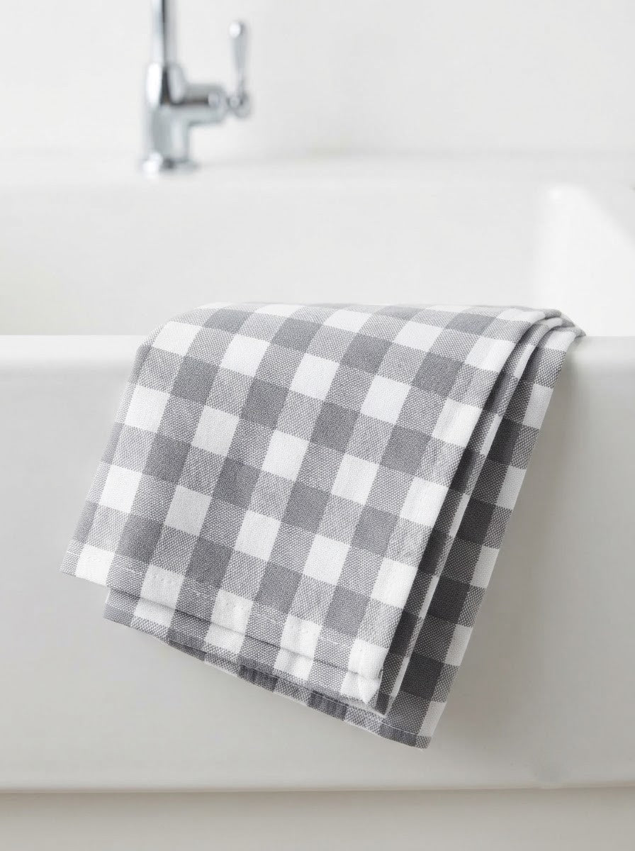 4-Piece Checkered Kitchen Towel Set – Soft & Absorbent Cotton Dish Towels for Kitchen Cleaning & Drying