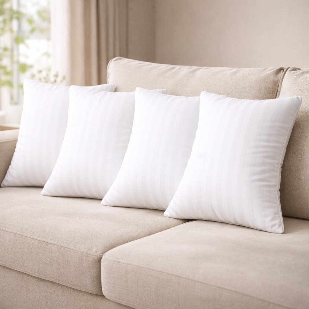 18x18 Inch White Striped Polyester Cushion Insert – Premium Soft Decorative Throw Pillow Insert
