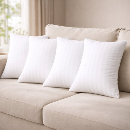 18x18 Inch White Striped Polyester Cushion Insert – Premium Soft Decorative Throw Pillow Insert