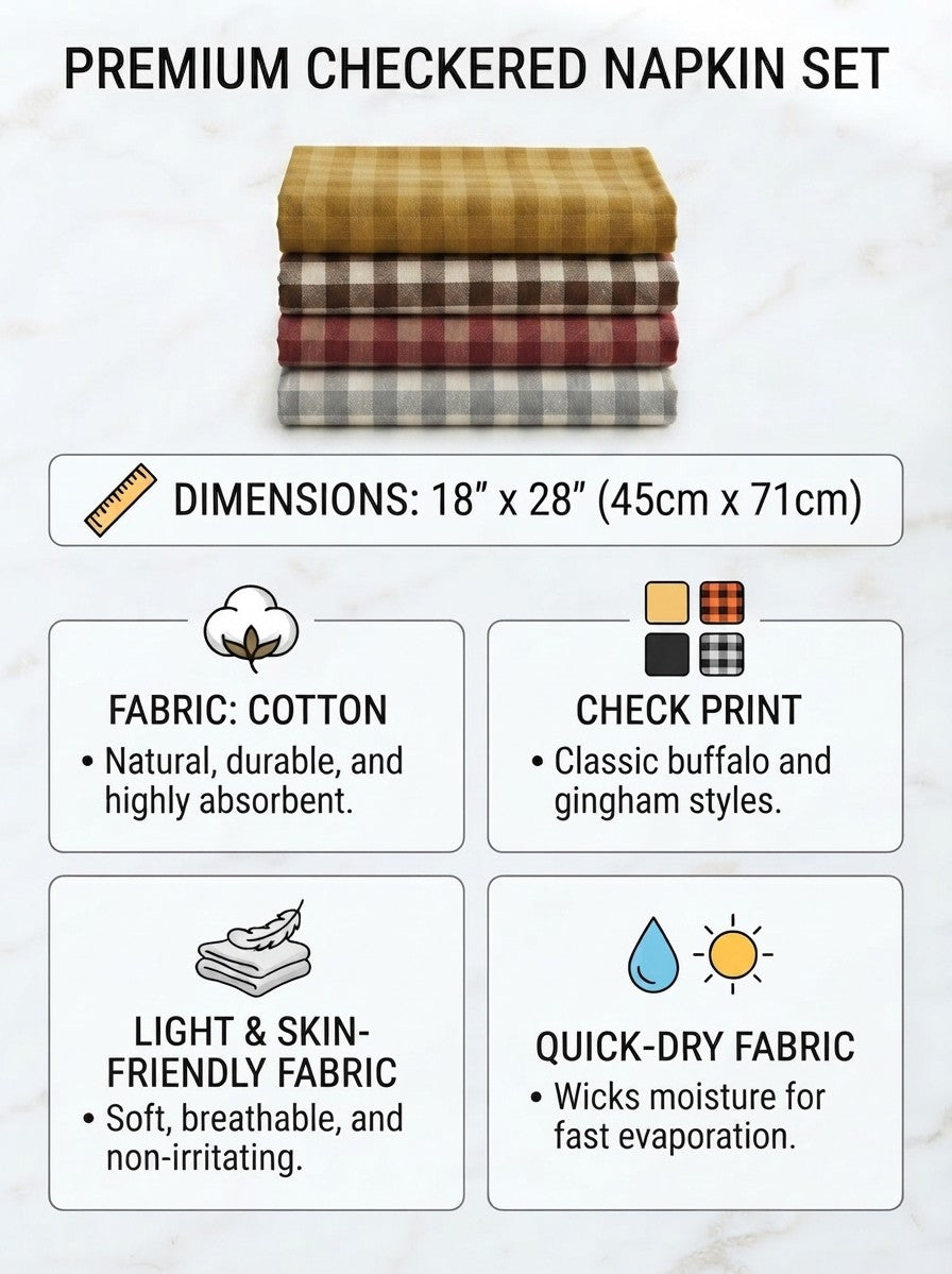 4-Piece Checkered Kitchen Towel Set – Soft & Absorbent Cotton Dish Towels for Kitchen Cleaning & Drying