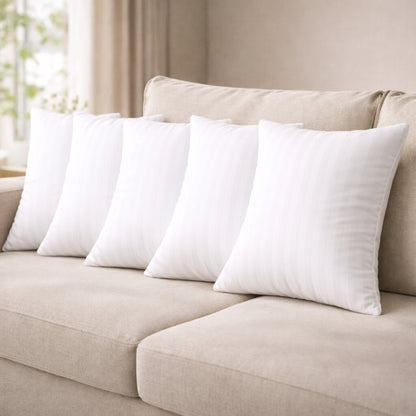 18x18 Inch White Striped Polyester Cushion Insert – Premium Soft Decorative Throw Pillow Insert