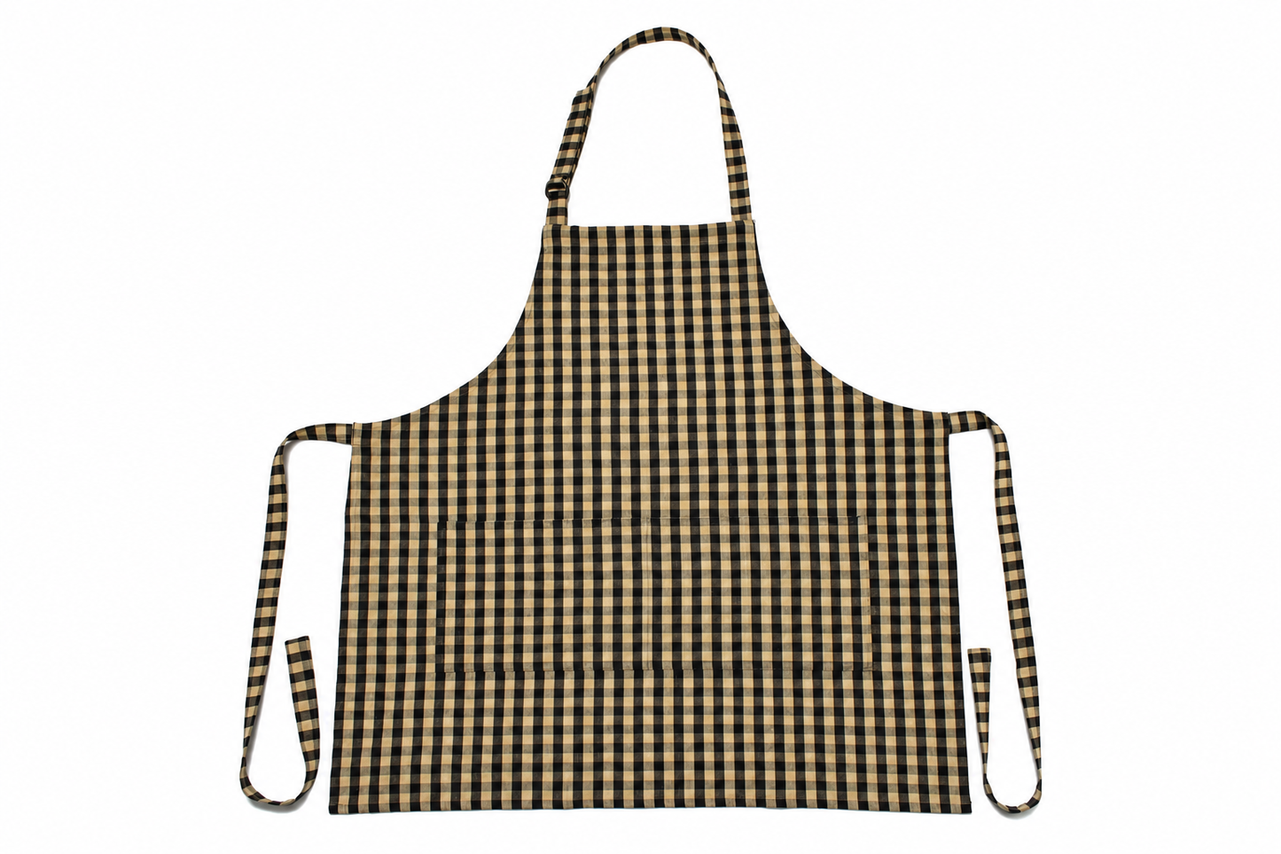 Cotton Kitchen Apron for Women & Men – Black & Cream Checkered Cooking Apron with Front Pocket | 1 Pack