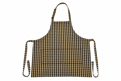 Cotton Kitchen Apron for Women & Men – Black & Cream Checkered Cooking Apron with Front Pocket | 1 Pack