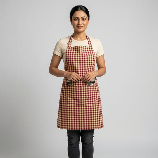 Premium Cotton Checkered Kitchen Apron with Pockets – Adjustable, Durable Cooking & Baking Apron for Men & Women