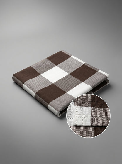 Premium Cotton Buffalo Check Kitchen Apron – Brown & Off White Plaid Adjustable Neck Strap & Front Pocket