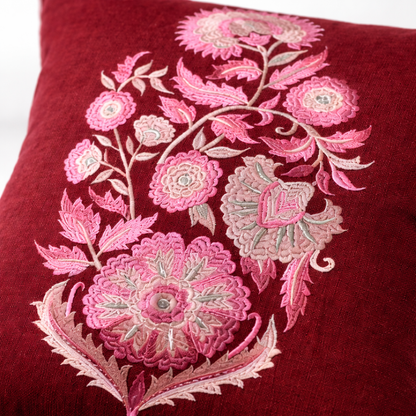 Zensha Decor Burgundy Embroidered Cushion Cover with Filler Insert