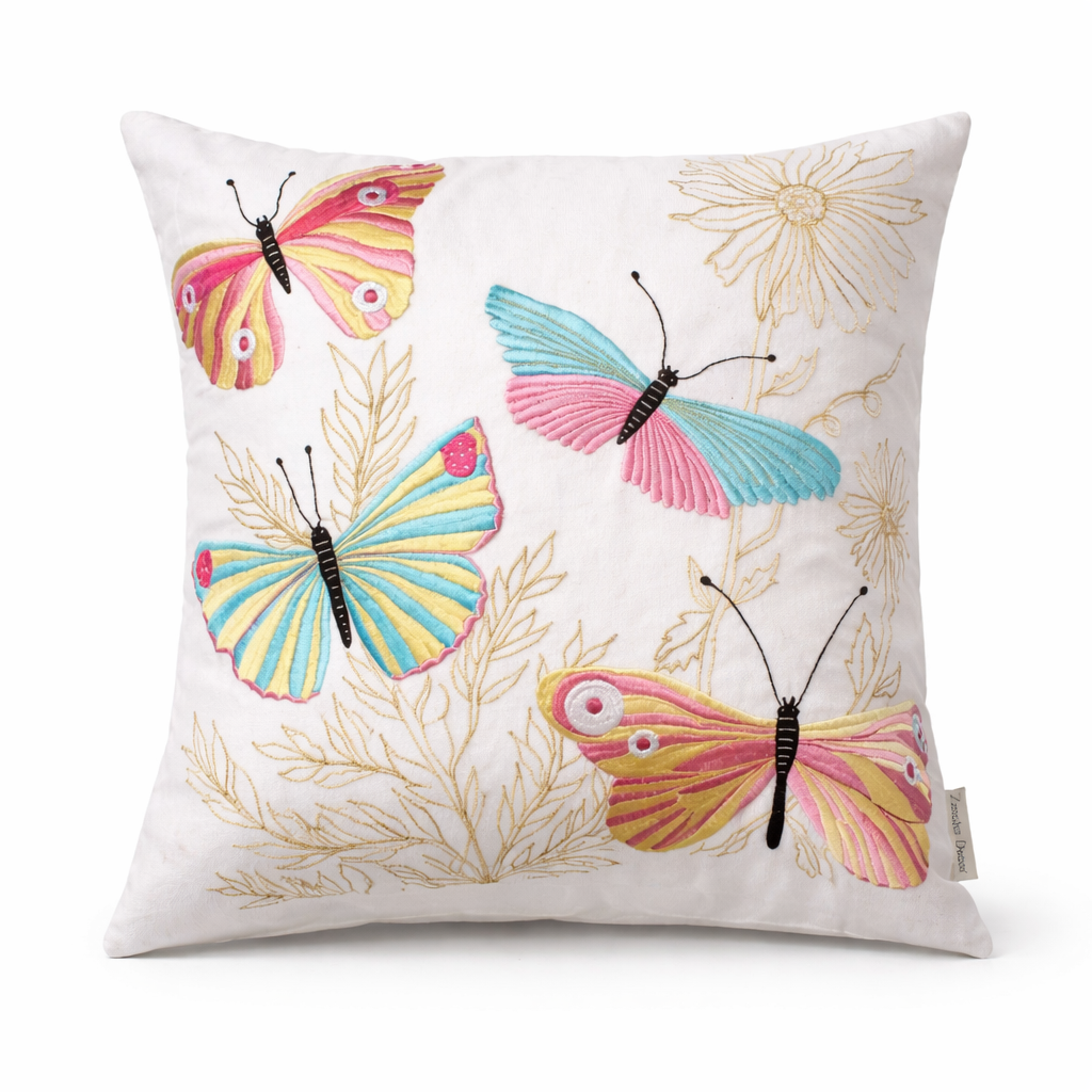 Embroidered Butterfly Poly Velvet Cushion with Polyester Filler Insert