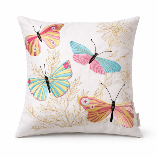 Embroidered Butterfly Poly Velvet Cushion with Polyester Filler Insert