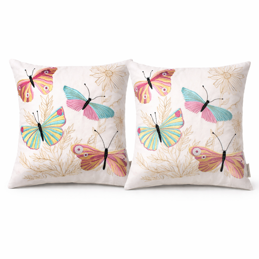 Embroidered Butterfly Poly Velvet Cushion with Polyester Filler Insert