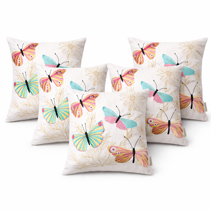 Embroidered Butterfly Poly Velvet Cushion with Polyester Filler Insert