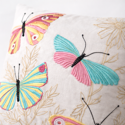 Embroidered Butterfly Poly Velvet Cushion with Polyester Filler Insert