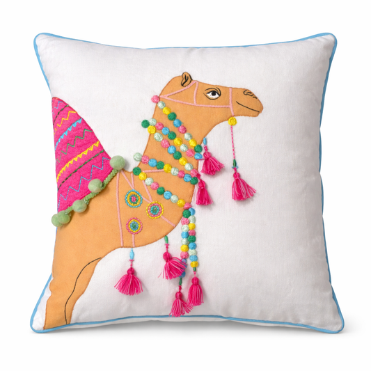 Velvet Cushion Cover with Insert – Decorative Camel Throw Pillow for Sofa, Bed, Living Room & Boho Home Décor (Pack of 1, 2 & 5)