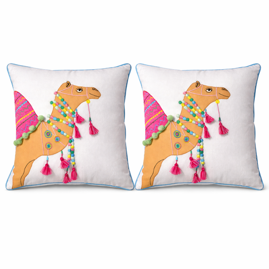 Velvet Cushion Cover with Insert – Decorative Camel Throw Pillow for Sofa, Bed, Living Room & Boho Home Décor (Pack of 1, 2 & 5)