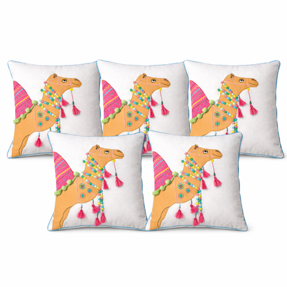 Boho Camel Cushion Cover with Polyester Filled Insert (18x18 Inch ) – Soft Poly Velvet Decorative Throw Pillow for Sofa, Bed & Living Room