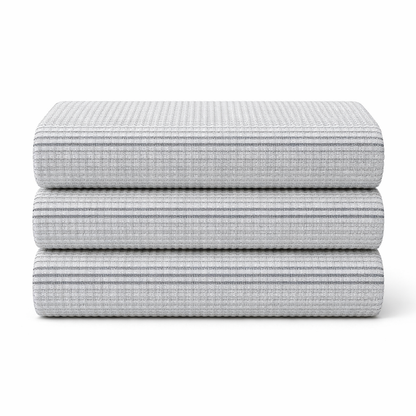 Ultra Soft & Absorbent Waffle Weave Kitchen Towels – 3 Piece Grey Stripe Dish Cloth Set