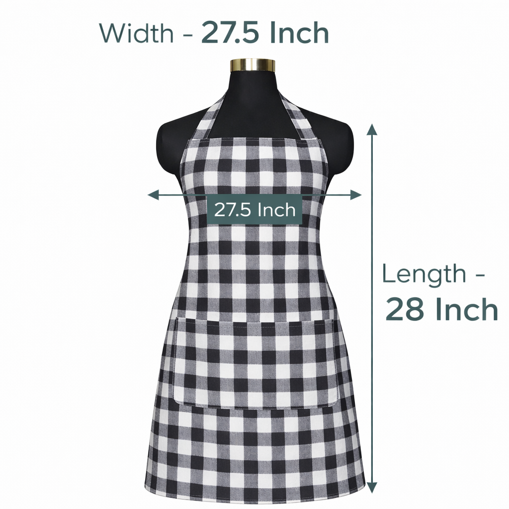 Premium Cotton Checkered Kitchen Apron with Pockets – Black