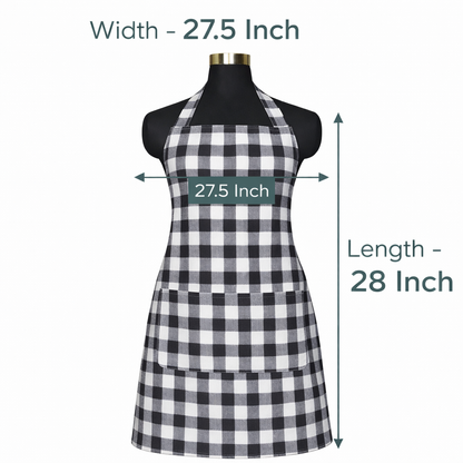 Premium Cotton Checkered Kitchen Apron with Pockets – Black