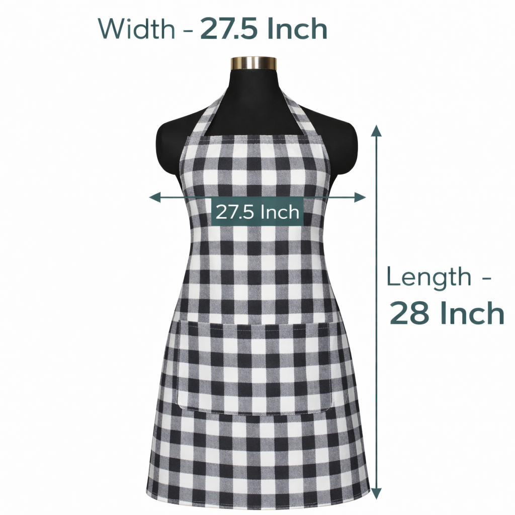 Premium Cotton Checkered Kitchen Apron with Pockets – Black