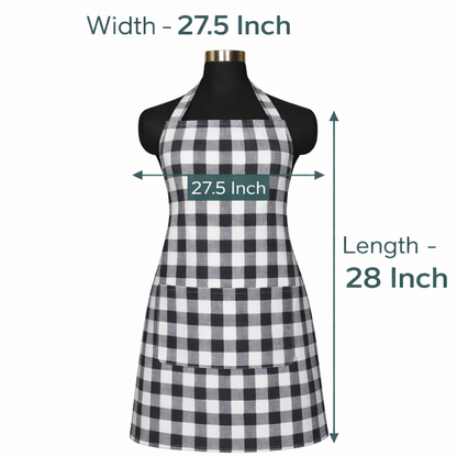 Premium Cotton Checkered Kitchen Apron with Pockets – Black
