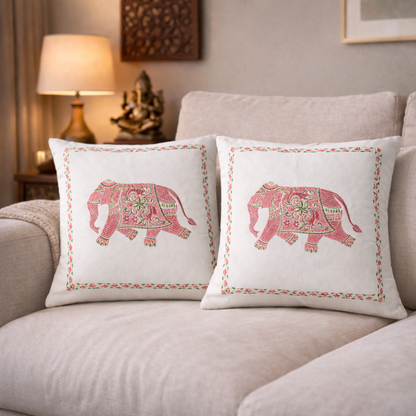 Pink Embroidered Elephant Cushion Cover with Insert – Decorative Throw Pillow for Sofa, Bed & Living Room (Copy)