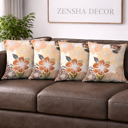 16x16 Floral Cotton Cushion Cover with Insert | Embroidered Botanical Throw Pillow