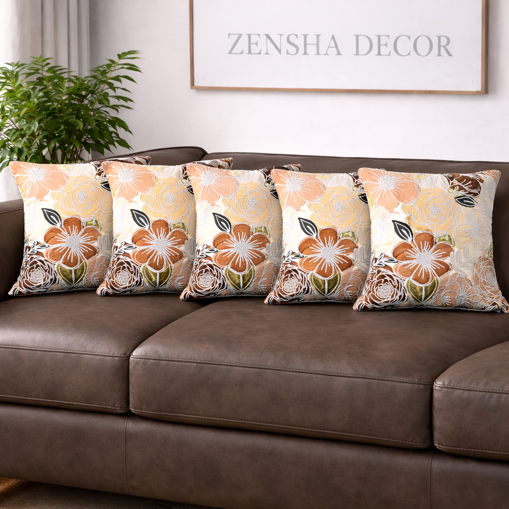 16x16 Floral Cotton Cushion Cover with Insert | Embroidered Botanical Throw Pillow